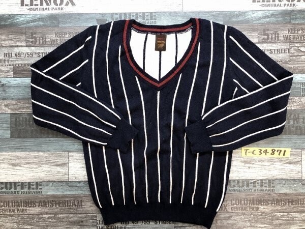 Ungrid アングリッド レディース ストライプ Vネック ニットソー F 紺白拍卖