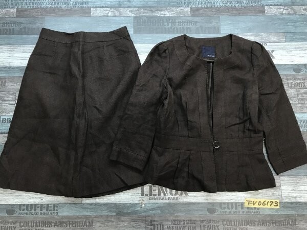 DeSTYLE レディース 一つボタン 薄手 麻・綿 ジャケット・スカート 上下セットアップ 36 焦げ茶拍卖