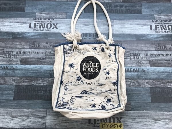 TAG ALOHA CO. メンズ レディース マチ付き スクエアプリント トートバッグ アイボリー青拍卖