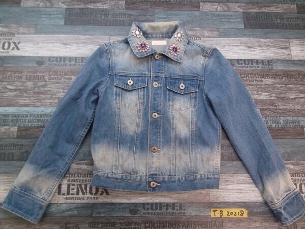 CHERRY ANN レディース 襟フラワービジュー付き デニムジャケット S 青拍卖