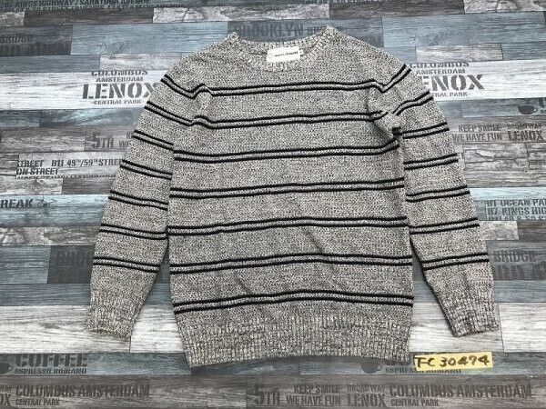 ALLOWED TO UNFOLD メンズ アクリル綿 ダブルボーダー ニットセーター M グレー黒拍卖