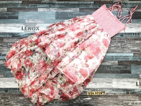 HIBISCUS COLLECTION HAWAII レディース 花柄 シャーリング リボン キャミワンピース ONE ピンク拍卖