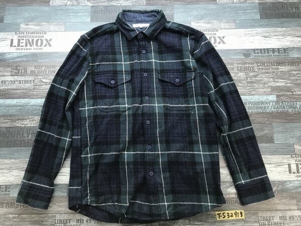 CIAOPANIC チャオパニック メンズ チェック ダブルポケット 厚手 長袖シャツ M 緑紺拍卖