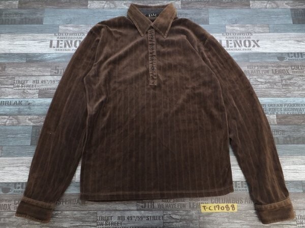ELLE HOMME エル メンズ ハーフボタン リブ ベロア調 プルオーバーカットソー 50 ダークブラウン拍卖