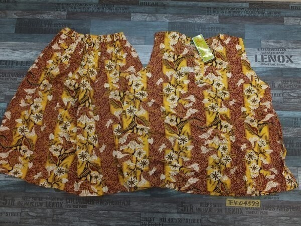 新品!kencana ungn レディース ノースリーブ・ハーフパンツ 薄手 総柄 上下セットアップ 黄色茶拍卖