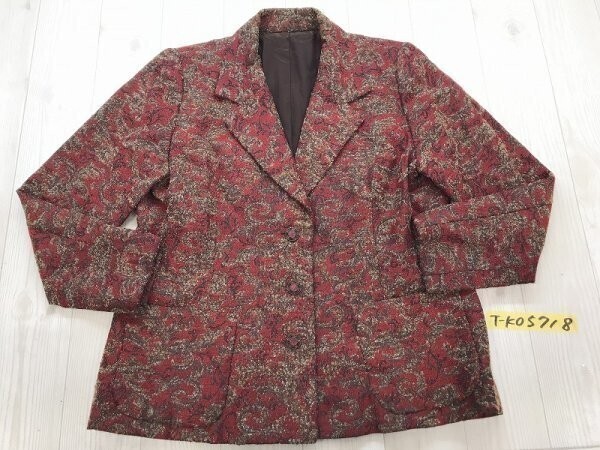 レディース 肩パッド ボタニカル織り レトロ 秋冬 ジャケット 赤チャコール拍卖