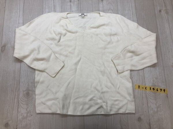 UNIQLO ユニクロ レディース Vネック ニットセーター 大きいサイズ XL アイボリー拍卖