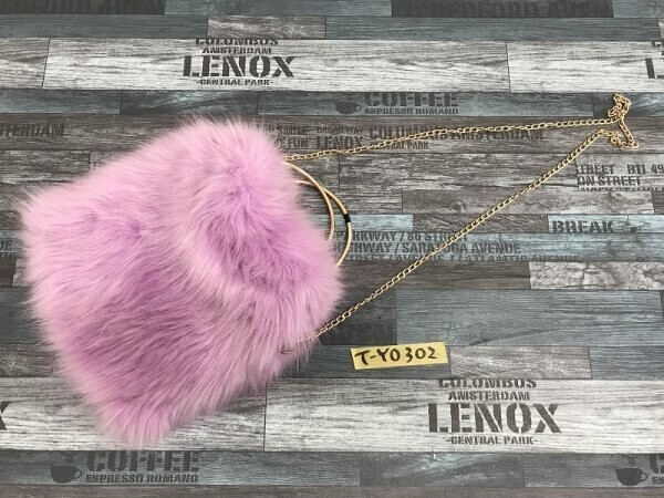 ノーブランド レディース ゴージャス ファーもこもこ 2WAY チェーンバッグ ラベンダーゴールド拍卖