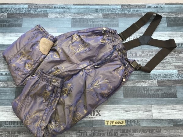 d.d. レディース ナイロン 中綿 サスペンダー付き スノーウェアパンツ S (胴66-74) 紫ゴールド拍卖