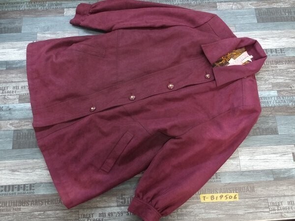 ノーブランド レディース 中綿 肩パッド スエード調 ロングジャケット コート 13 赤紫拍卖