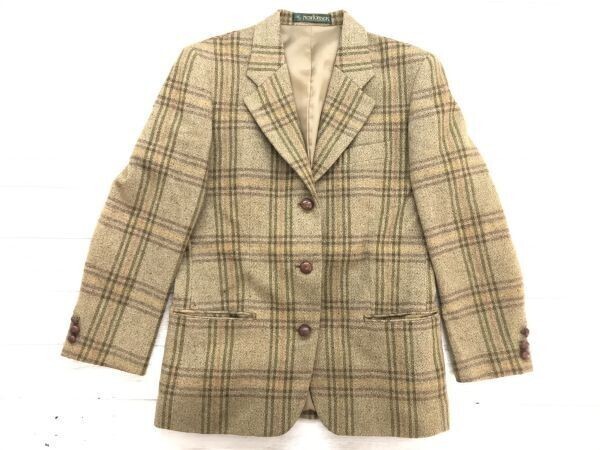 ニューヨーカー NEWYORKER トラッド アイビー くるみボタン ウール混 チェック ツイード テーラード ジャケット レディース 9AR ベージュ拍卖