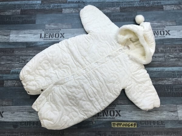 ハイボーン ベビー 赤ちゃん クマ刺繍 フード取り外し可 カバーオール つなぎ 白 80㎝拍卖