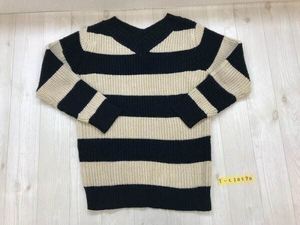 CAPARANKA レディース ボーダー ニット Vネック ラメ混 セーター 黒ベージュ拍卖