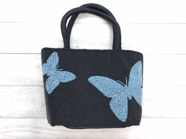 レトロ オールド オリエンタル クラシック ビーズ 蝶々 バタフライ ハンドバック カバン レディース ファスナー付き内ポケット 黒拍卖