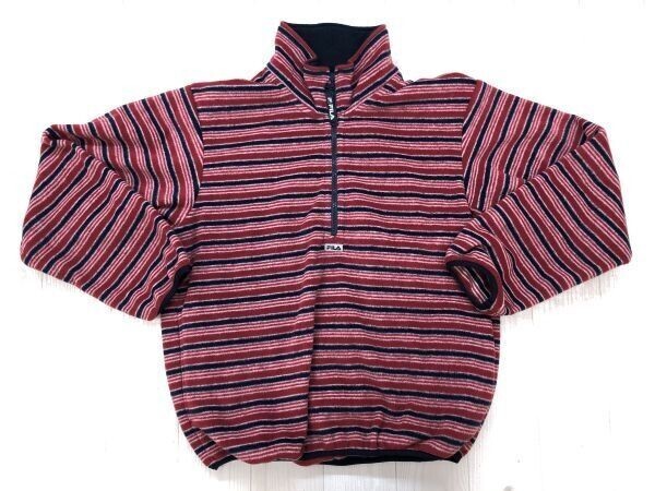 フィラ FILA スポーツ 古着 ボーダー ハーフジップ ハイネック プルオーバー フリース ジャケット メンズ ポリエステル100% S 赤/紺拍卖