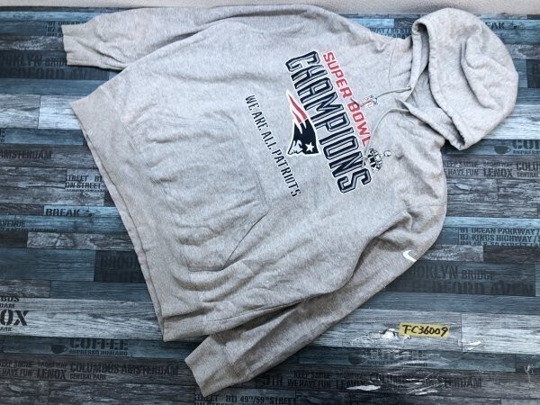 NFL PATRIOTS メンズ ロゴプリント 裏起毛 プルパーカー グレー拍卖