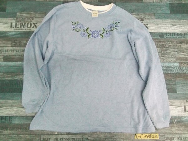 BLAIR レディース 花刺繍 裏起毛 トレーナー 大きいサイズ XL 水色拍卖