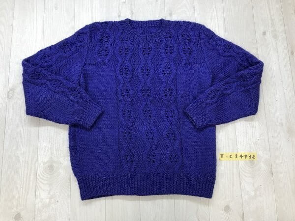 メンズ 柄織り クルーネック ニットセーター 青紫拍卖