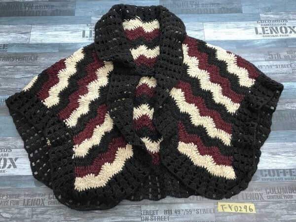 ノーブランド レディース ネパール製 編み ウールニットポンチョ 羽織り アイボリーダークブラウンボルドー他拍卖