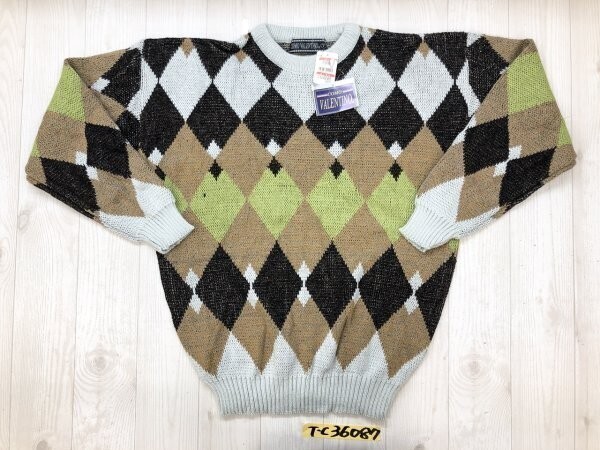 新品!VALENTINO メンズ アーガイル ひし形柄 アクリル&ウール ニットセーター F 茶緑拍卖