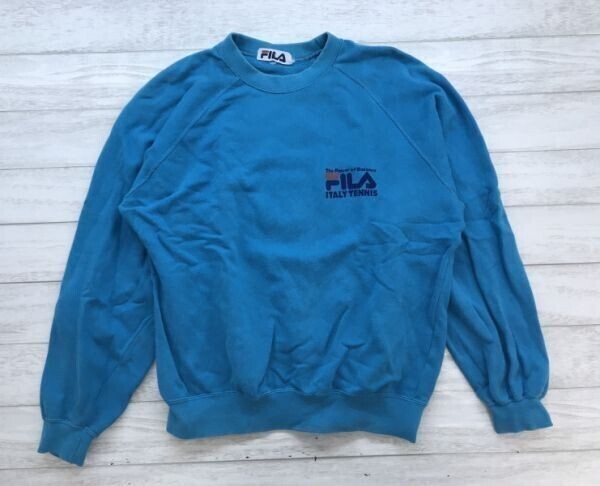FILA フィラ メンズ オールド レトロ スポーツ ストリート 古着 スウェット トレーナー コットン100% 水色拍卖
