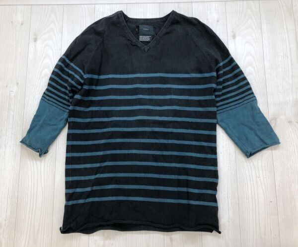 Sand Blaster サンドブラスター attack the mind 7 00s 平成 ストリート アーバン シティ メンズ Vネック ボーダー 七分袖 カットソー 2拍卖