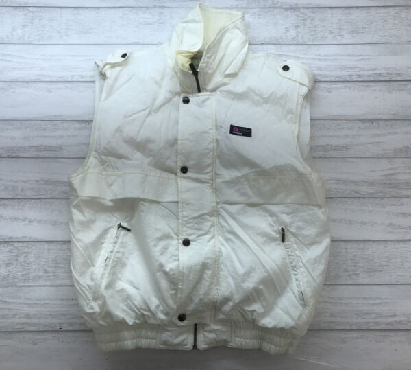 Premier オールド レトロ 古着 作業着 ワークウェア 中綿 ベスト メンズ 比翼ジップアップ ナイロン100% L 白拍卖
