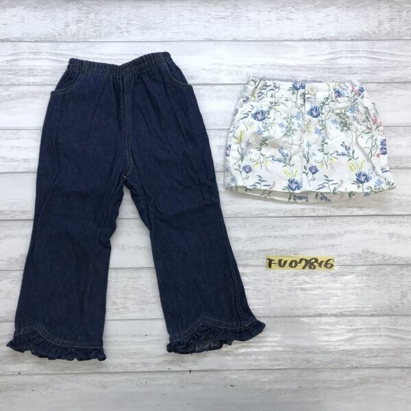 H&M エイチアンドエム キッズ 女の子 花スカート フリル裾シャンブレーパンツ 2点セット まとめ売り 95 白・紺拍卖