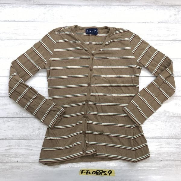 RALPH LAUREN ラルフローレン レディース ボーダー カーディガン L ブラウン系拍卖