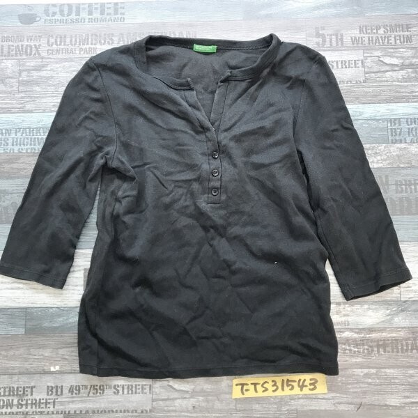 UNITED COLORS OF BENETTON ベネトン レディース ヘンリーネック 七分袖カットソー S 黒拍卖