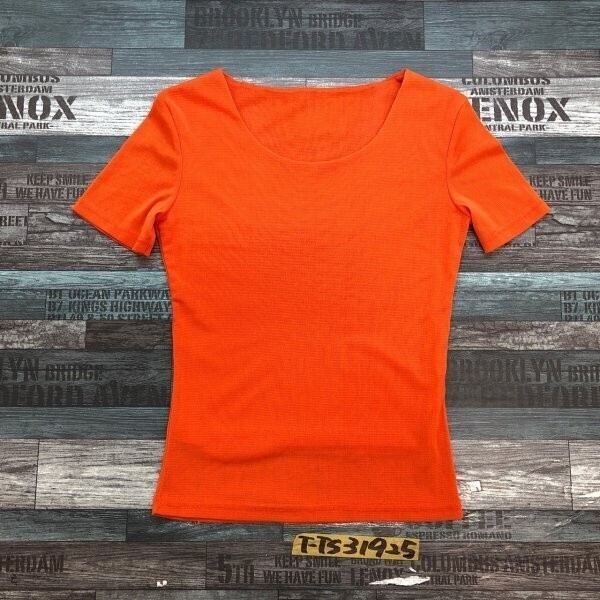 レディース 二重チュール シンプル 半袖Tシャツ オレンジ拍卖