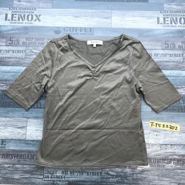 LAUTREAMONT ロートレアモン レディース 日本製 Vネック ライトストーン付き つや感 カットソー 2 カーキ拍卖
