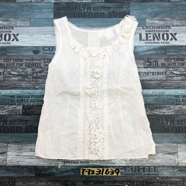 JILLSTUART ジルスチュアート レディース 花レース シアー ノースリーブ カットソー 片方スナップボタン S アイボリー拍卖