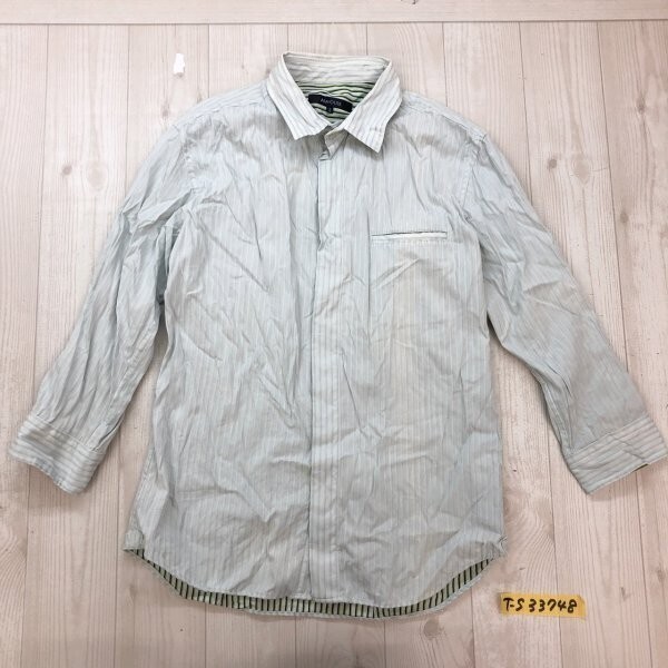 ABAHOUSE アバハウス メンズ リバース地 ストライプ 七分袖シャツ 3 くすみグリーン拍卖