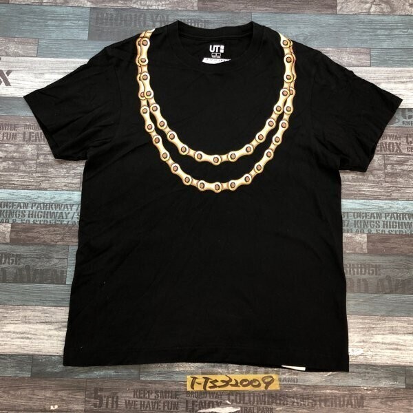 UT UNIQLO ユニクロ メンズ BROOKLYN MACHINE WORKS チェーンプリント 半袖Tシャツ S 黒拍卖