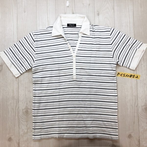COMME CA ISM コムサイズム メンズ スキッパーカラー ボーダー 半袖ポロシャツ M 白黒グレー拍卖