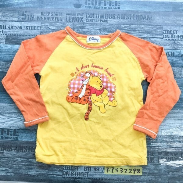 DISNEY ディズニー キッズ すやすやプーさん・ティガープリント ロンT 120 黄色オレンジ拍卖