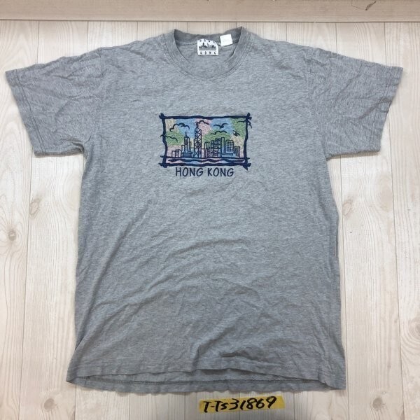 HONG KONG メンズ 街刺繍 半袖Tシャツ L 杢グレー拍卖