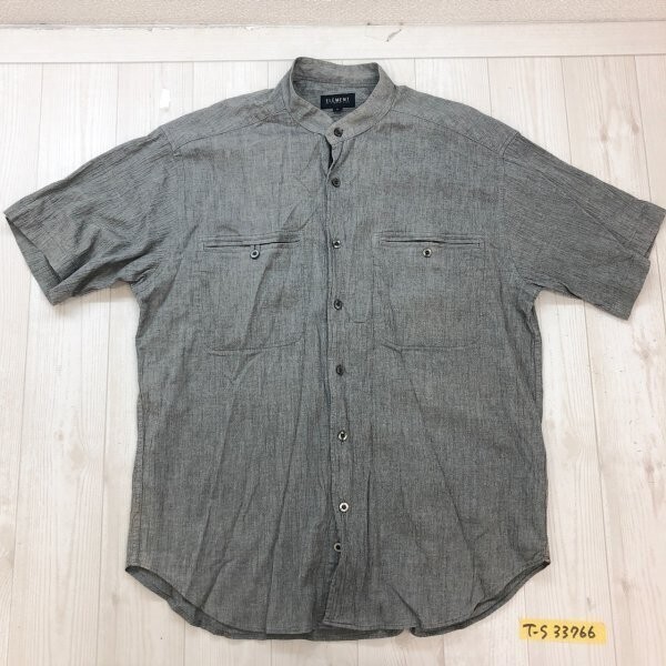 ELEMENT OF SIMPLE LIFE メンズ バンドカラー ダブルポケット シアサッカー 半袖シャツ L グレー拍卖