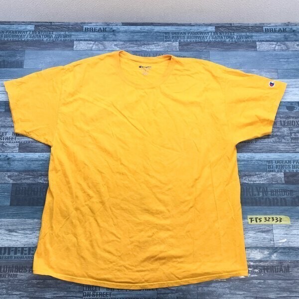 Champion チャンピオン メンズ ワンポイントロゴ ワッペン付き 半袖Tシャツ 大きいサイズ XL 山吹色拍卖