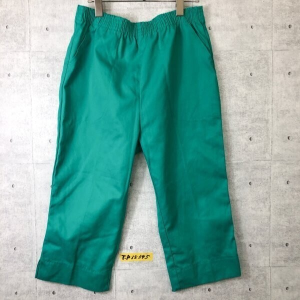 レディース ウエスト総ゴム イージー クロップドカラーパンツ L エメラルドグリーン拍卖