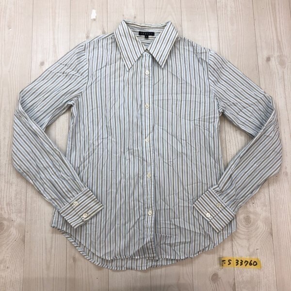theory セオリー レディース ストライプ 薄手 長袖シャツ S 青白グレー拍卖