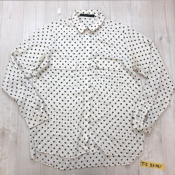 ZARA BASIC ザラ レディース ドット 薄手 ダブルポケット 長袖シャツ S 白黒拍卖