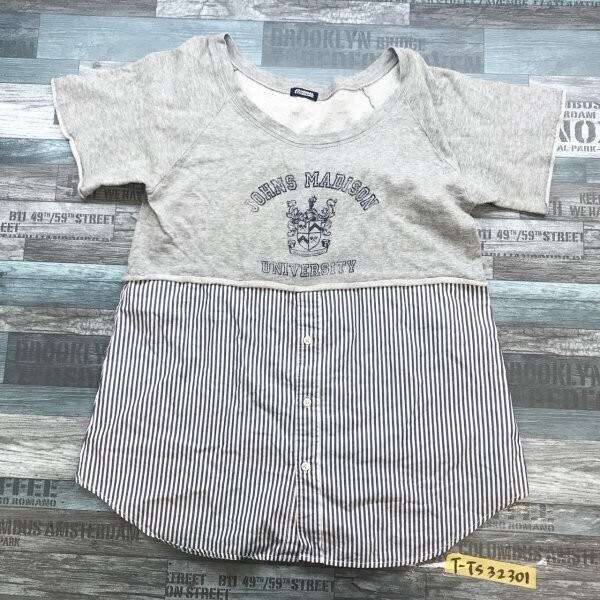 JOURNAL STANDARD ジャーナルスタンダード レディース スウェット×ストライプシャツ リメイク風カットソー 日本製 グレー紺白拍卖