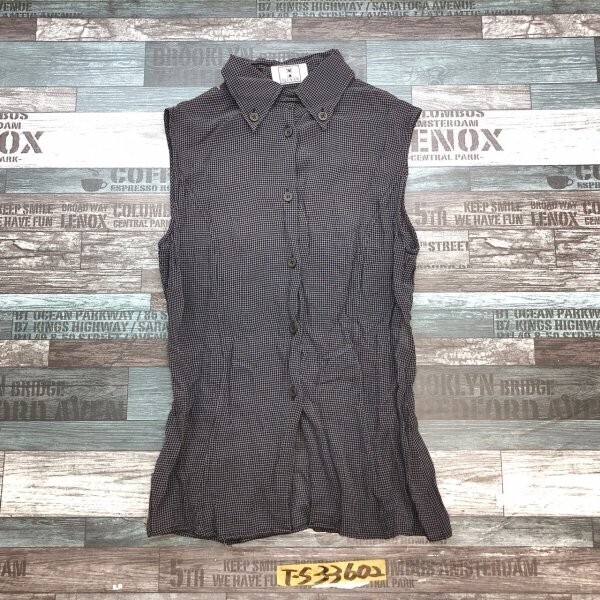 OLIVER レディース チェック シアー ボタンダウン ノースリーブブラウス 紺拍卖