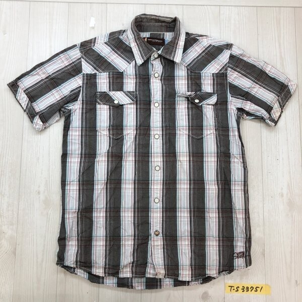 T&C town and country タウカン メンズ チェック ウエスタン 半袖シャツ M カーキ白赤拍卖