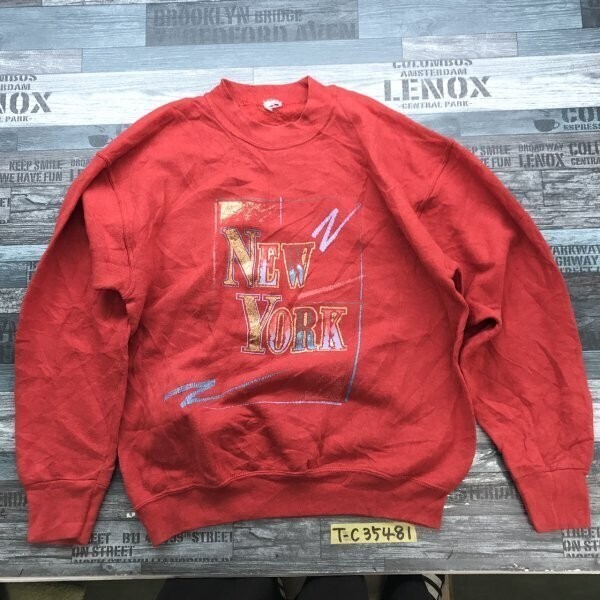 NEW YORK ニューヨーク メンズ ラメプリント 裏起毛 トレーナー M 赤拍卖