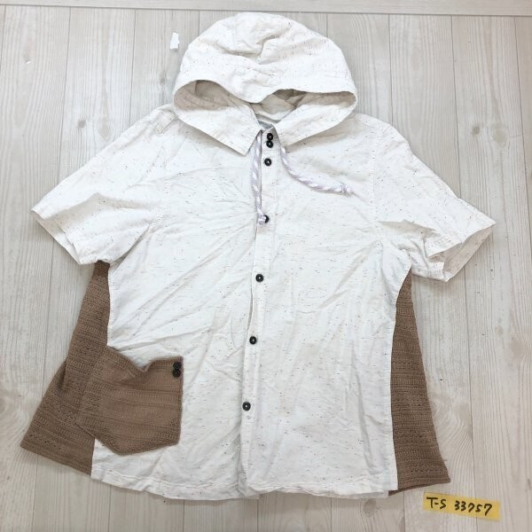 THE TEST メンズ ニット切り替え ネップ フーディーシャツ 白拍卖