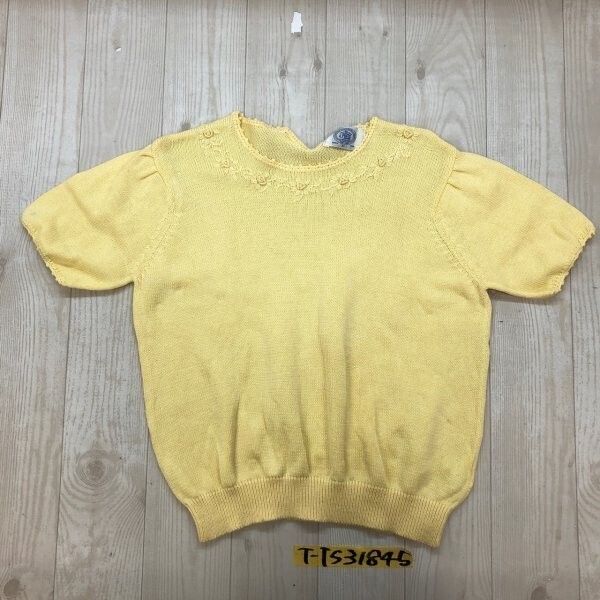 J.PRESS ジェイプレス レディース フラワーステッチ 半袖 ニットカットソー M 黄色拍卖