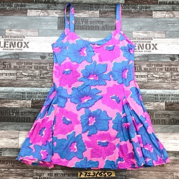 SARI KARYA レディース 花プリント ノースリーブ ワンピース ALL SIZE 蛍光ピンク青拍卖